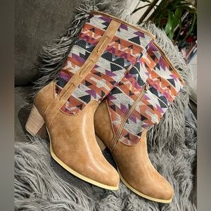 Vegan Gabriella Rocha Southwestern Aztec Boho Cowgirl Western Boots
